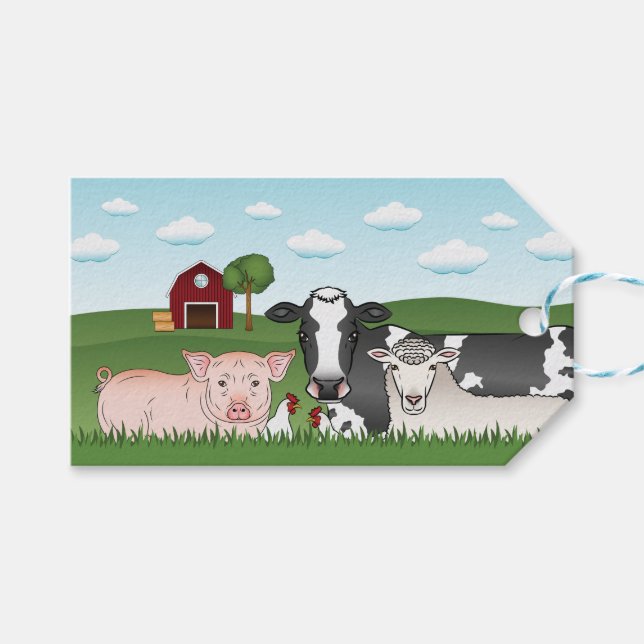Cute Cartoon Farm Animals Barnyard Illustration Gift Tags (Front (Horizontal))