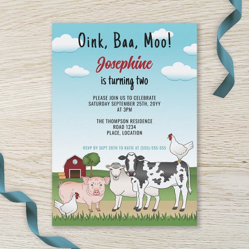 Cute Cartoon Farm Animals Kids Barnyard Birthday Invitation