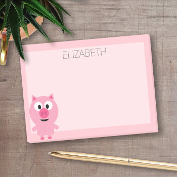 Cute Cartoon Farm Pig - Pink And Blush Post-it Notes by GotchaShop at Zazzle
