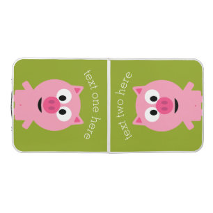 Cute Cartoon Farm Pig - Pink and Lime Green Beer Pong Table