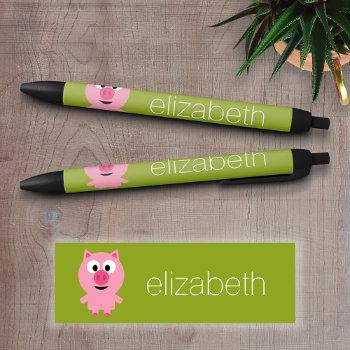 Cute Cartoon Farm Pig - Pink And Lime Green Black Ink Pen by GotchaShop at Zazzle