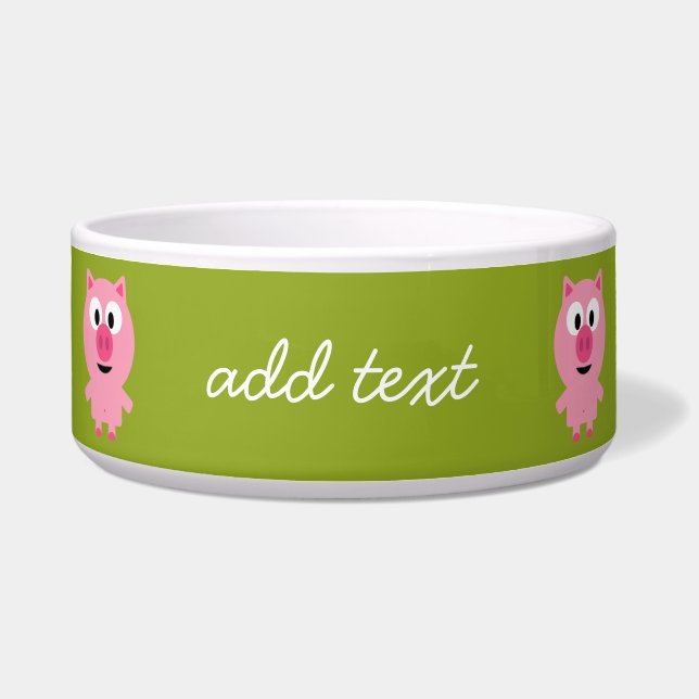 Cute Cartoon Farm Pig - Pink and Lime Green Bowl (Front)