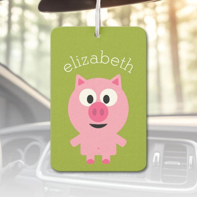 Cute Cartoon Farm Pig - Pink and Lime Green Car Air Freshener (Custom Air Freshener)
