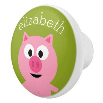 Cute Cartoon Farm Pig - Pink And Lime Green Ceramic Knob by GotchaShop at Zazzle
