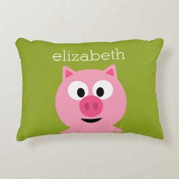 Cute Cartoon Farm Pig - Pink And Lime Green Decorative Pillow by GotchaShop at Zazzle