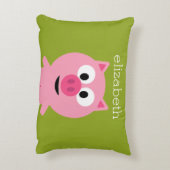 Cute Cartoon Farm Pig - Pink and Lime Green Decorative Pillow (Back(Vertical))