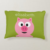 Cute Cartoon Farm Pig - Pink and Lime Green Decorative Pillow (Back)