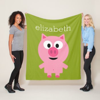 Cute Cartoon Farm Pig - Pink And Lime Green Fleece Blanket by GotchaShop at Zazzle