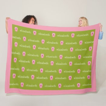 Cute Cartoon Farm Pig - Pink And Lime Green Fleece Blanket by GotchaShop at Zazzle