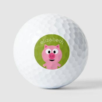 Cute Cartoon Farm Pig - Pink And Lime Green Golf Balls by GotchaShop at Zazzle