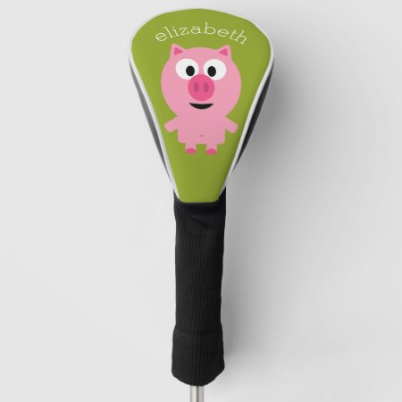 Cute Cartoon Farm Pig - Pink And Lime Green Golf Head Cover