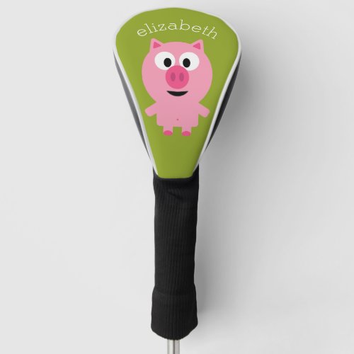 Cute Cartoon Farm Pig _ Pink and Lime Green Golf Head Cover