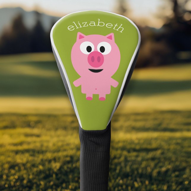 Cute Cartoon Farm Pig - Pink and Lime Green Golf Head Cover (Custom Golf Head Cover)