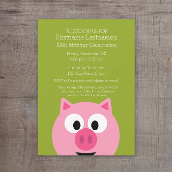 Cute Cartoon Farm Pig - Pink And Lime Green Invitation by GotchaShop at Zazzle