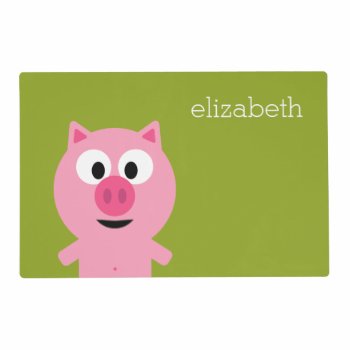 Cute Cartoon Farm Pig - Pink And Lime Green Placemat by GotchaShop at Zazzle