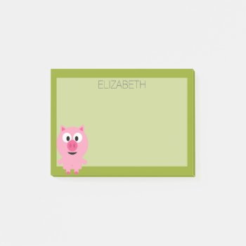 Cute Cartoon Farm Pig - Pink And Lime Green Post-it Notes by GotchaShop at Zazzle