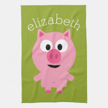 Cute Cartoon Farm Pig - Pink And Lime Green Towel by GotchaShop at Zazzle