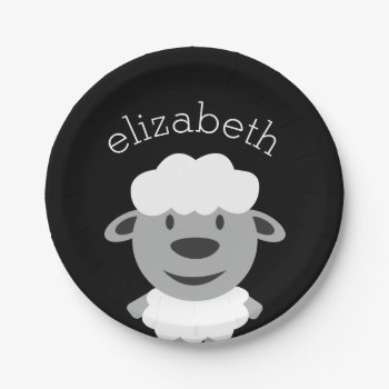 Cute Cartoon Farm Sheep - Black And Gray Paper Plates by GotchaShop at Zazzle
