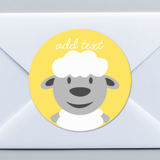 Cute Cartoon Farm Sheep - yellow and gray Classic Round Sticker