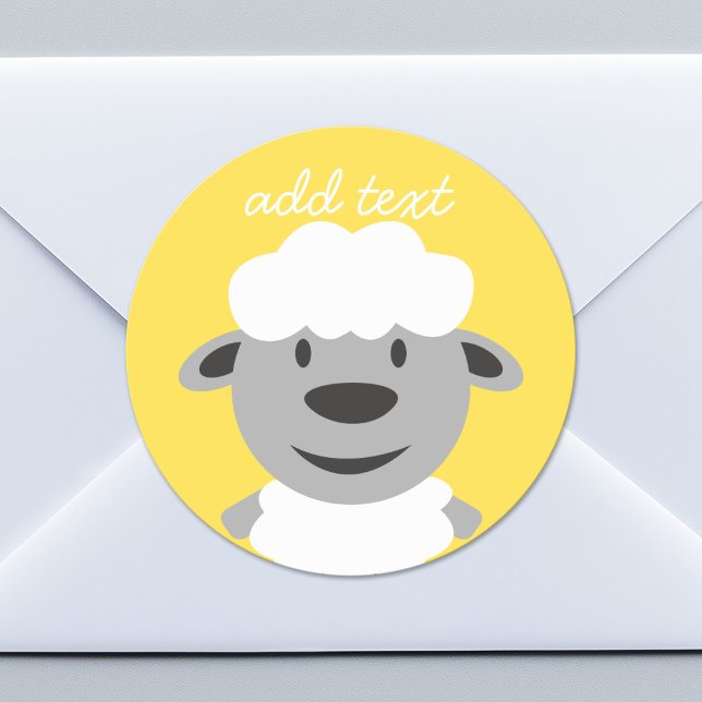 Cute Cartoon Farm Sheep - yellow and gray Classic Round Sticker (Custom Sticker for Party Favors or Envelopes)
