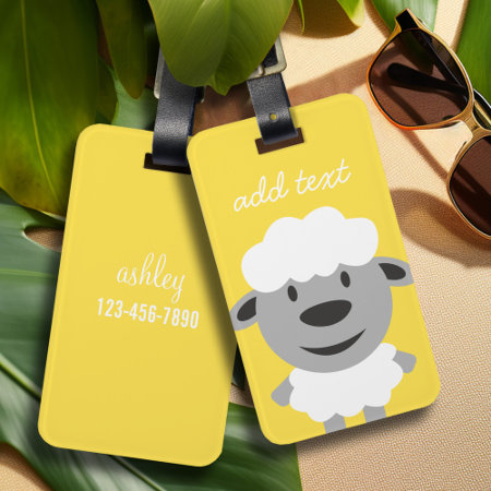 Cute Cartoon Farm Sheep - Yellow And Gray Luggage Tag