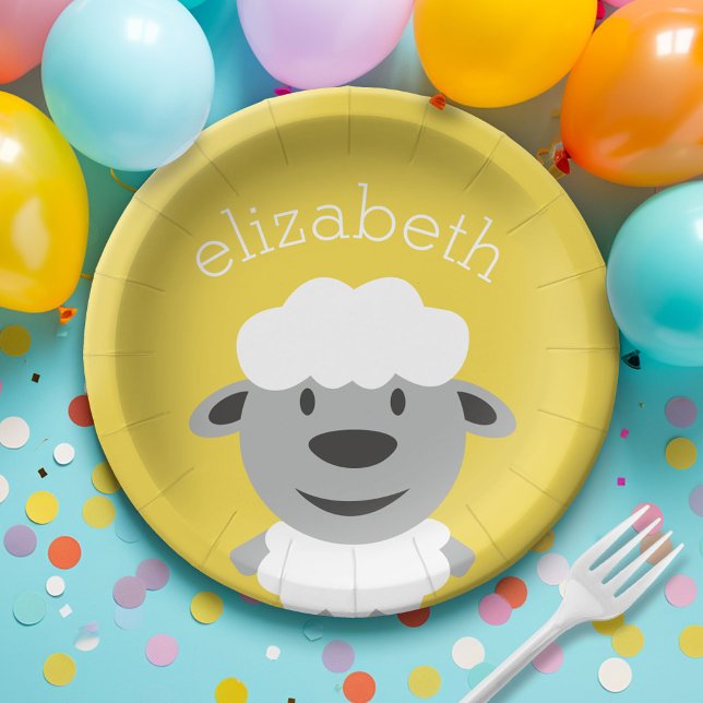 Cute Cartoon Farm Sheep - yellow and gray Paper Plates (Custom Paper Plate for a Party)