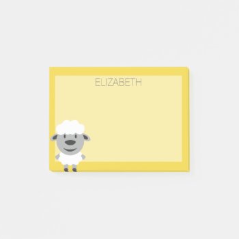 Cute Cartoon Farm Sheep - Yellow And Gray Post-it Notes by GotchaShop at Zazzle