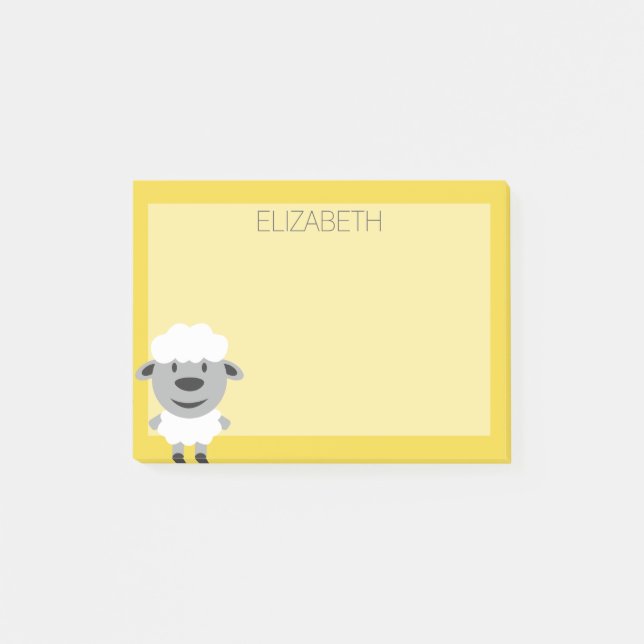 Cute Cartoon Farm Sheep - yellow and gray Post-it Notes (Front)