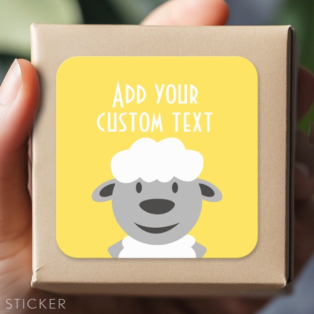 Cute Cartoon Farm Sheep - yellow and gray Square Sticker (Custom Sticker)