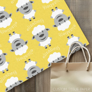 Cute Cartoon Farm Sheep - yellow and gray Tissue Paper