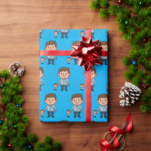Cute Cartoon Father & Son Happy Father's Day Wrapping Paper