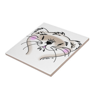 Cute Cartoon Ferret Face Ceramic Tile