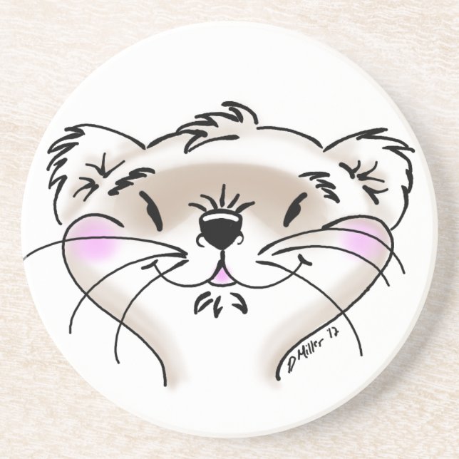 Cute Cartoon Ferret Face Drink Coaster (Front)