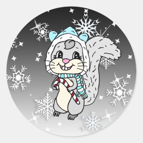 Cute Cartoon Festive Squirrel Christmas Classic Round Sticker
