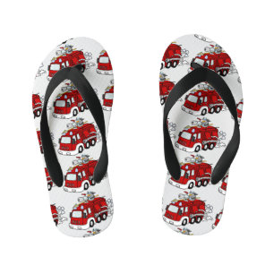 Cute Cartoon Fire Truck Fireman White Custom Color Kid's Flip Flops