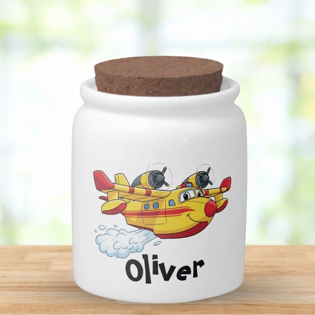 Cute Cartoon Firefighting Plane Spraying Water Candy Jar (Creator Uploaded)