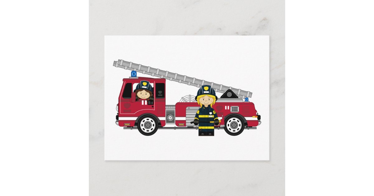 fire truck and fireman cartoon