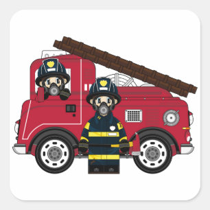 Cute Cartoon Fireman Square Sticker