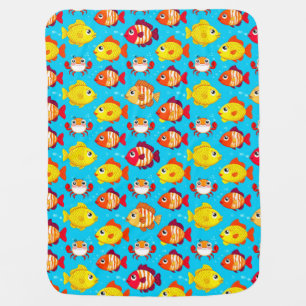 Cute Cartoon Fish and Crabs in Bright Colors Baby Blanket