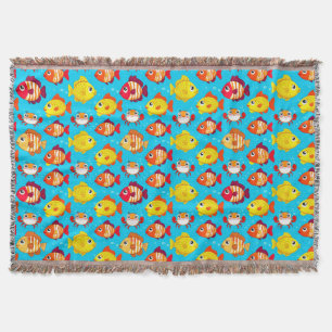 Cute Cartoon Fish and Crabs in Bright Colors Throw Blanket