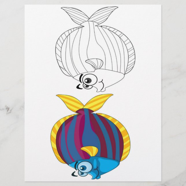 Cute Cartoon fish coloring page (Front)