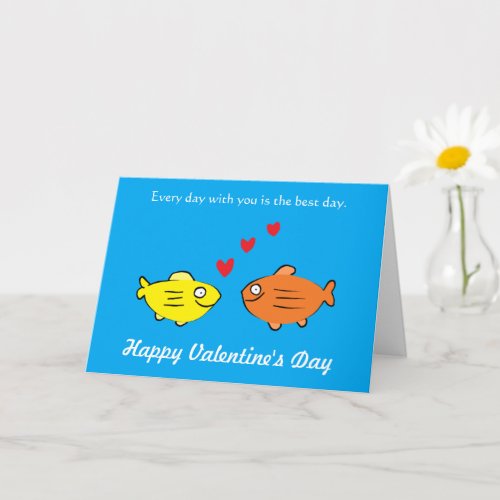 Cute Cartoon Fish Couple Red Hearts Love Valentine Card