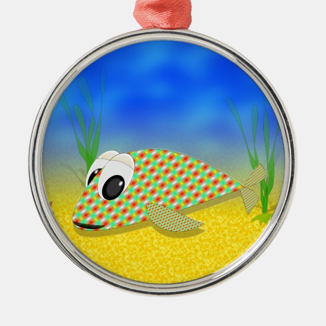 Cute Cartoon Fish Metal Ornament (Front)