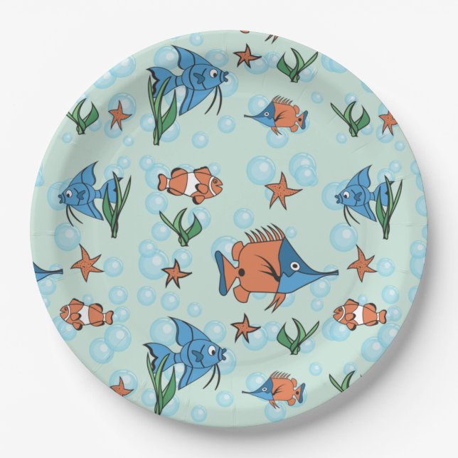 Cute Cartoon Fish Paper Plates (Front)