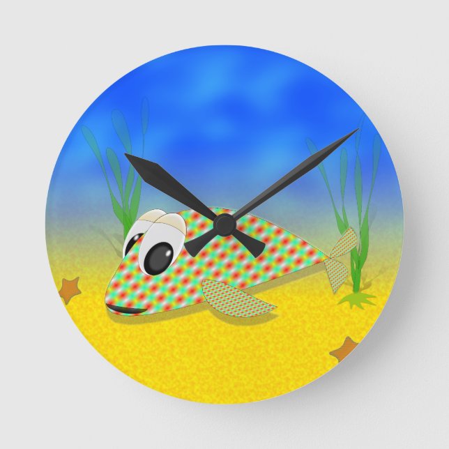 Cute Cartoon Fish Round Clock (Front)