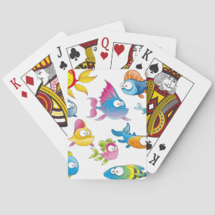 Cute Cartoon Fish School Under the Sea Playing Poker Cards