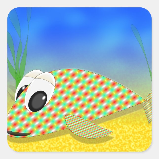 Cute Cartoon Fish Square Sticker (Front)