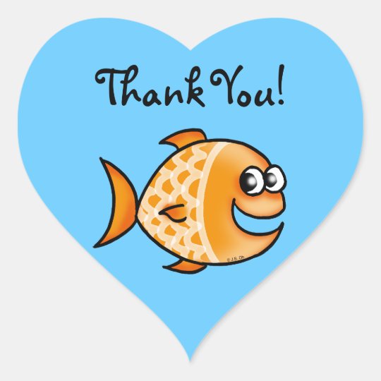 Cute cartoon fish thank you heart sticker | Zazzle.com