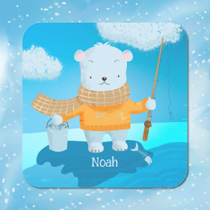 Cute Cartoon Fishing Polar Bear Kid Stickers