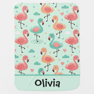 Cute Cartoon Flamingo Pattern Baby Blanket